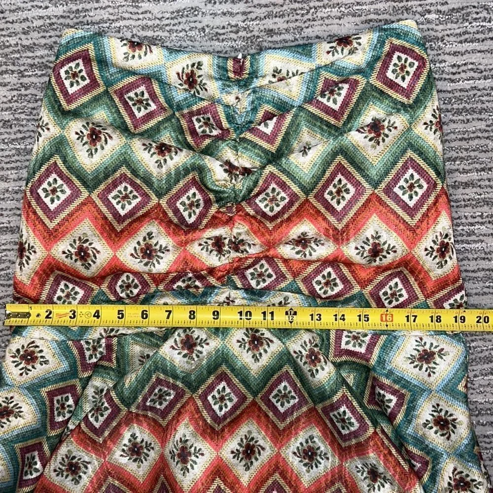 NWT AUTUMN ADEIGBO Soraya Geometric-Print Ruched Bead-Fringe Midi Skirt Size 8